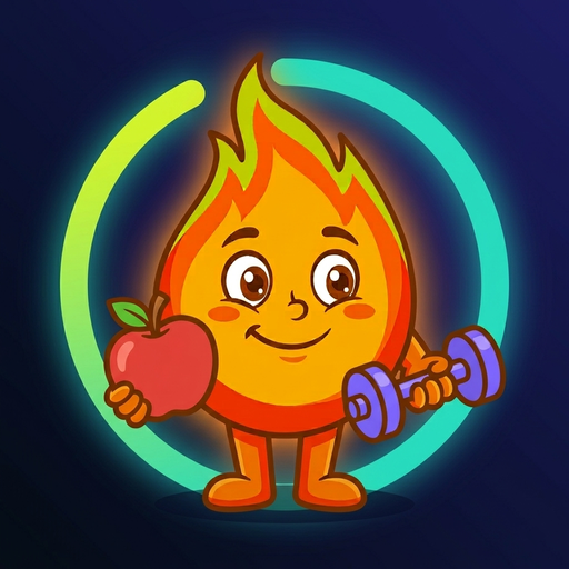 L'icône de NixoCal : Nixo, une flamme, avec une pomme et un haltère.